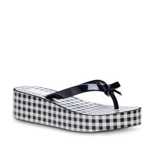 Kate Spade Rina Wedge Flip Flops Black Gingham Bow Sandals Size 7B Women’s